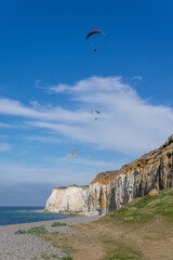 Fototapeta na wymiar Paragliding over the beach at Newhaven UK