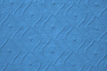 blue knitted fabric with geometric patterns