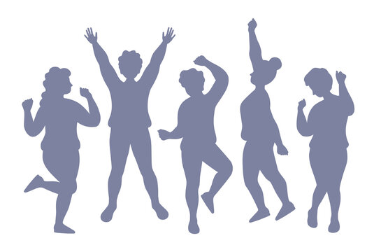 people, silhouette, dancing, jumping, fun, cheerful, motion, party, vector, body positive, power, enjoy, emotion, dance, energy, white, background, up, joyful, friend, flat, freedom, active, friendshi