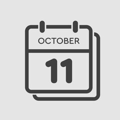 Calendar icon day 11 October, template icon date