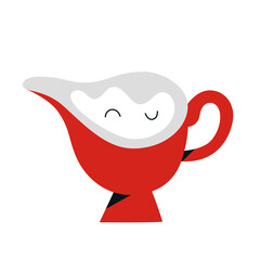 Milk pitcher, cream jug, ceramic crockery, kitchen utensil for serving coffee or tea, isolated vector illustration on white background, doodle icon