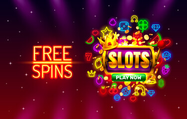 Slots free spins, 777 slot sign machine. Vector