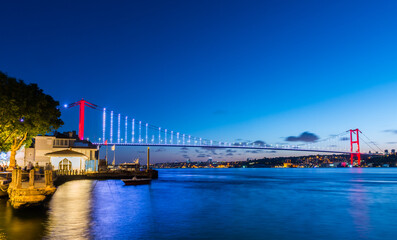 Istanbul Bosphorus Bridge sunset view in Istanbul, Turkey..