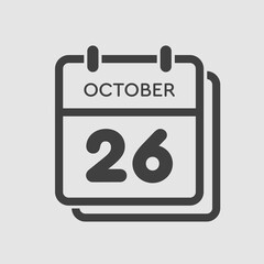 Calendar icon day 26 October, template icon date