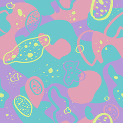 Microscopy inspired vector seamless pattern with abstract shapes in pastel colors