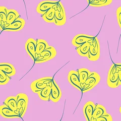 Wandaufkleber Vector seamless pattern with simple stylized flowers on pink background © illygree