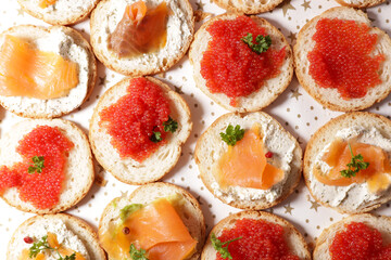 canape toast with caviar and smoked salmon