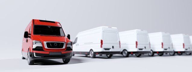 Red commercial van and fleet of white trucks. Transport. Transport and shipping © Photocreo Bednarek