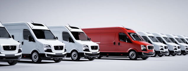 Red commercial van and fleet of white trucks. Transport. Transport and shipping © Photocreo Bednarek