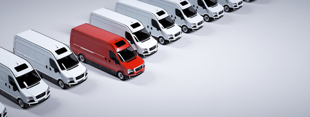 Red commercial van and fleet of white trucks. Transport. Transport and shipping © Photocreo Bednarek