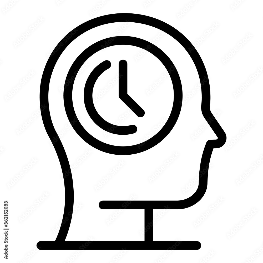 Poster head think time icon. outline head think time vector icon for web design isolated on white backgroun