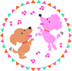 踊るダックスフンドとプードル