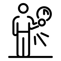 Man hold clock icon. Outline man hold clock vector icon for web design isolated on white background