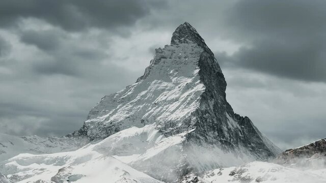 animation panoramic view to the majestic Matterhorn mountain, Valais, Switzerland	
