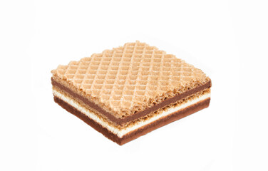 Single chocolate and milk wafer isolated on white background. Sugary food