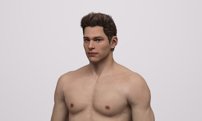 Fototapeta premium 3D Rendering : the portrait of a shirtless young man