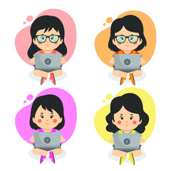 Set Of Children Using Computers