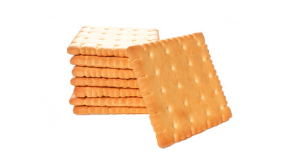 Multiple butter tea cookies isolated on white background. Stack of French biscuits