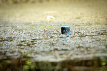 close up of a blue object on the water