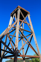 An old wooden mine headframe. This was used to raise and lower men, equipment, and ore into and out of the mine shaft