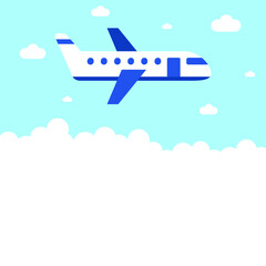 A plane flying over clouds. Flat design.