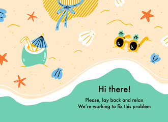 Error web page with vacation on the beach, summer theme background