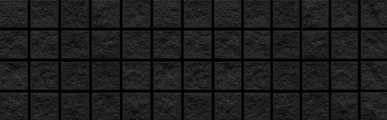 Panorama of Black stone brick texture and background ,Wall dark brick wall texture background.