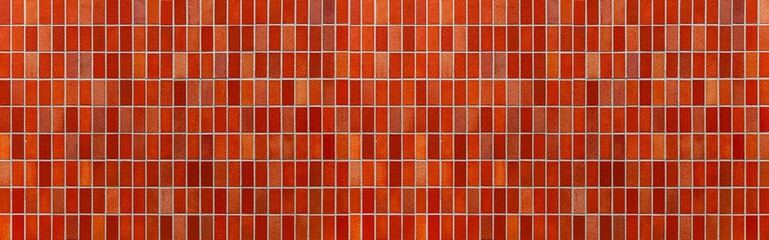 Panorama of Red glazed ceramic brick wall texture and seamless background