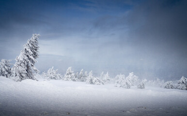 Snowy Brocken mountain in Germany