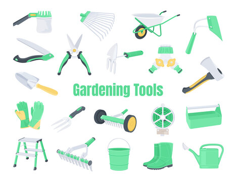 Garden Tools. illustration, icons, set. Work in the garden and garden. Icons detailed.