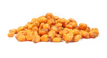 Barbecue flavored corn snacks. Pile of tasty seeds food
