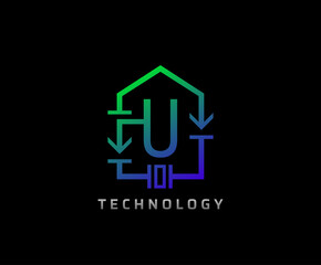 Electric House U Letter Icon Design With Electrical Engineering Component Symbol. Electrical House Service.