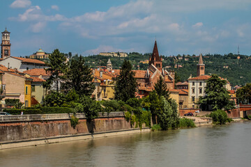 Fototapeta na wymiar Verona city with Adige river on sunny day.