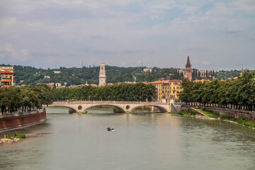 Verona city with Adige river on sunny day.
