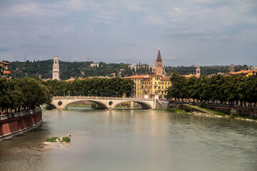 Fototapeta na wymiar Verona city with Adige river on sunny day.