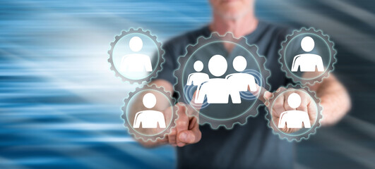 Man touching a team concept