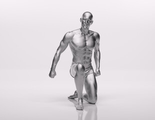 Fototapeta premium TITLE: 3D Render : an illustration of a male character model with silver texture