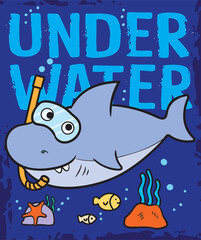Hand drawn shark underwater for t shirt