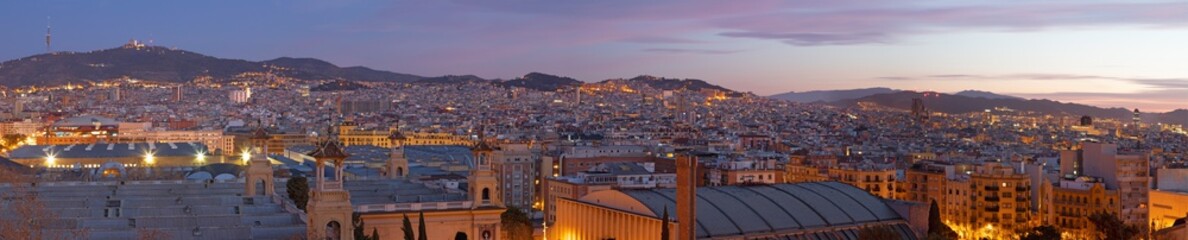 Barcelona - The panorama of the city  at the dusk.