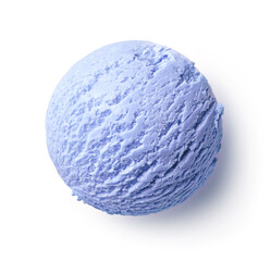 Blueberry ice cream scoop on white background