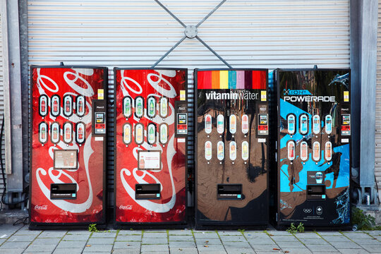 Beverage vending machines on the street at old port in Montreal, Canada