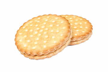 Pair of sandwich biscuits isolated on white background. Filled with cocoa cream