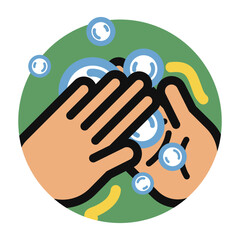 Washing hands with soap. Washing hands with soap to prevent virus and bacteria.Vector illustration. Isolated on white background.
