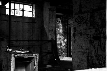 derelict factory in monochrome