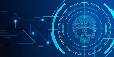 2d rendering Digital skull and crossbones on binary code © meenkulathiamma