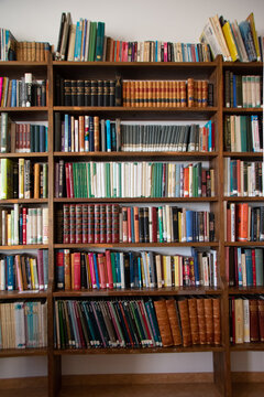 library shelves with books