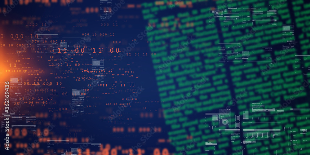 Poster 2d illustration abstract digital binary data on computer screen