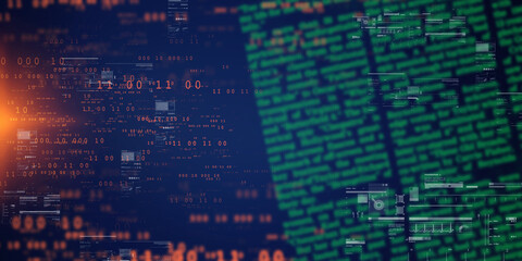 2d illustration abstract digital binary data on computer screen
