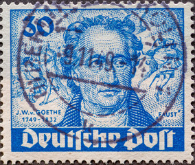 GERMANY, Berlin - CIRCA 1949: a postage stamp from Germany, Berlin in blue color showing a portrait...