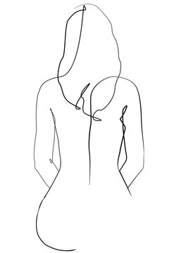 recommend clip art: Abstract woman's back and hair by line art vector drawing. Body shape minimalistic style. 